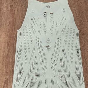 ALO Yoga Women's Distressed Light Mint Green Tank Top